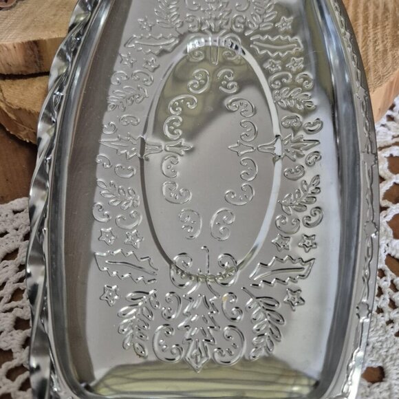 2 Vintage Silver Toned Butter Dishs Folding Handles Serving Tray - Picture 5 of 11